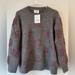 Grey and multicolor sparkly polka dot sweater.